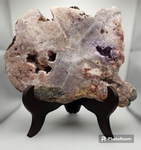 Pink Amethyst, Large Polished Druzy Slab, Wood Stand Included, Statement Piece  - £139.68 GBP