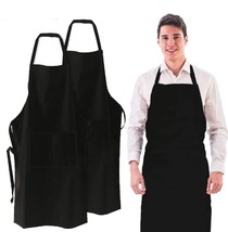 Solid Cooking Kitchen Restaurant Bib Apron Unisex Dress Black With 2 Poc... - £14.33 GBP
