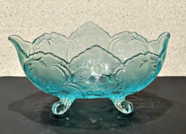 Jeannette Light Blue Glass Footed Oval Fruit Bowl Lombardi Textured Vint... - $18.19