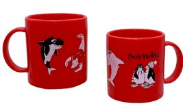 Sea World Mug Shamu Orca Penguin Sea Lion Logo Red Plastic Kid&#39;s Cup - £7.88 GBP