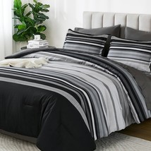 Dobuyly Black Comforters Queen Size Set 7 Pieces, Boho Striped Grey Bed ... - $57.93