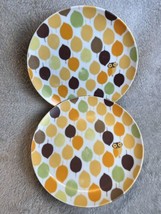 Set of 2 Rachel Ray Little Hoot Salad Plate K014 8&quot; Owl Leaves Multicolor 1970s - £6.75 GBP