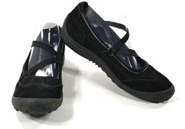 Lands End Black Suede Leather Flats Mary Jane Z Strap Casual Walking Sho... - £27.14 GBP