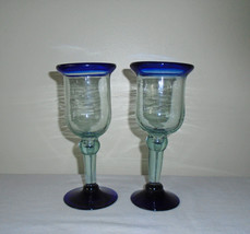 Mexican Wine Glasses Hand Blown Cobalt Blue Glassware Cocktails Set of Two - £19.65 GBP