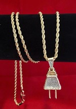 14k Gold Plated Mini Electric CZ Pendant Charm w/ 30" Chain Rope Necklace - $9.89