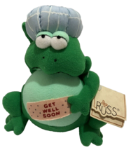 Russ Get Well Soon Plush Green Frog Bandage &amp; Head Ice Pack Stuffed Vtg 6.5 inch - £8.66 GBP