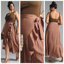New Anthropologie Maeve Ruffled Wrap Maxi Skirt $120 PLUS 1X Taupe 2023 - £68.18 GBP