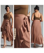 New Anthropologie Maeve Ruffled Wrap Maxi Skirt $120 PLUS 1X Taupe 2023 - £67.25 GBP