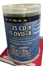 NEW SEALED DYNEX Combo Pack 25 CD-R 75 DVD+R Blank CD DVD 100 Discs DX-M... - £22.89 GBP