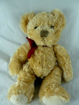 Russ Berrie Plush SPENCER Teddy Bear Golden Tan  Burgundy ribbon 10&quot; VERY SOFT - $12.86