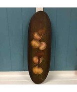 Vtg MCM Oval hand painted garlic clove wood 18” Wall Hanging kitchen art... - £37.07 GBP