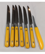 Vintage Yellow Handled Stainless Steel Knives Lot of 6 Steak Knives + 1 ... - £10.61 GBP