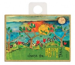 Choose the HAPPY Trail Cute Trees Flowers Wood Fridge Magnet 2.5x3.5 NEW... - $5.86