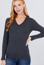 Women&#39;s V Neck Sweater W/Rivet Button - $13.00