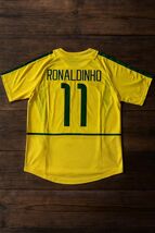 Brazil 2002 Home Short Sleeve Shirt Name Set RONALDINHO#11 - $33.25