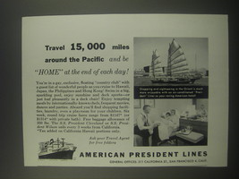 1955 American President Lines Ad - Travel 15,000 miles around the Pacific - £14.72 GBP