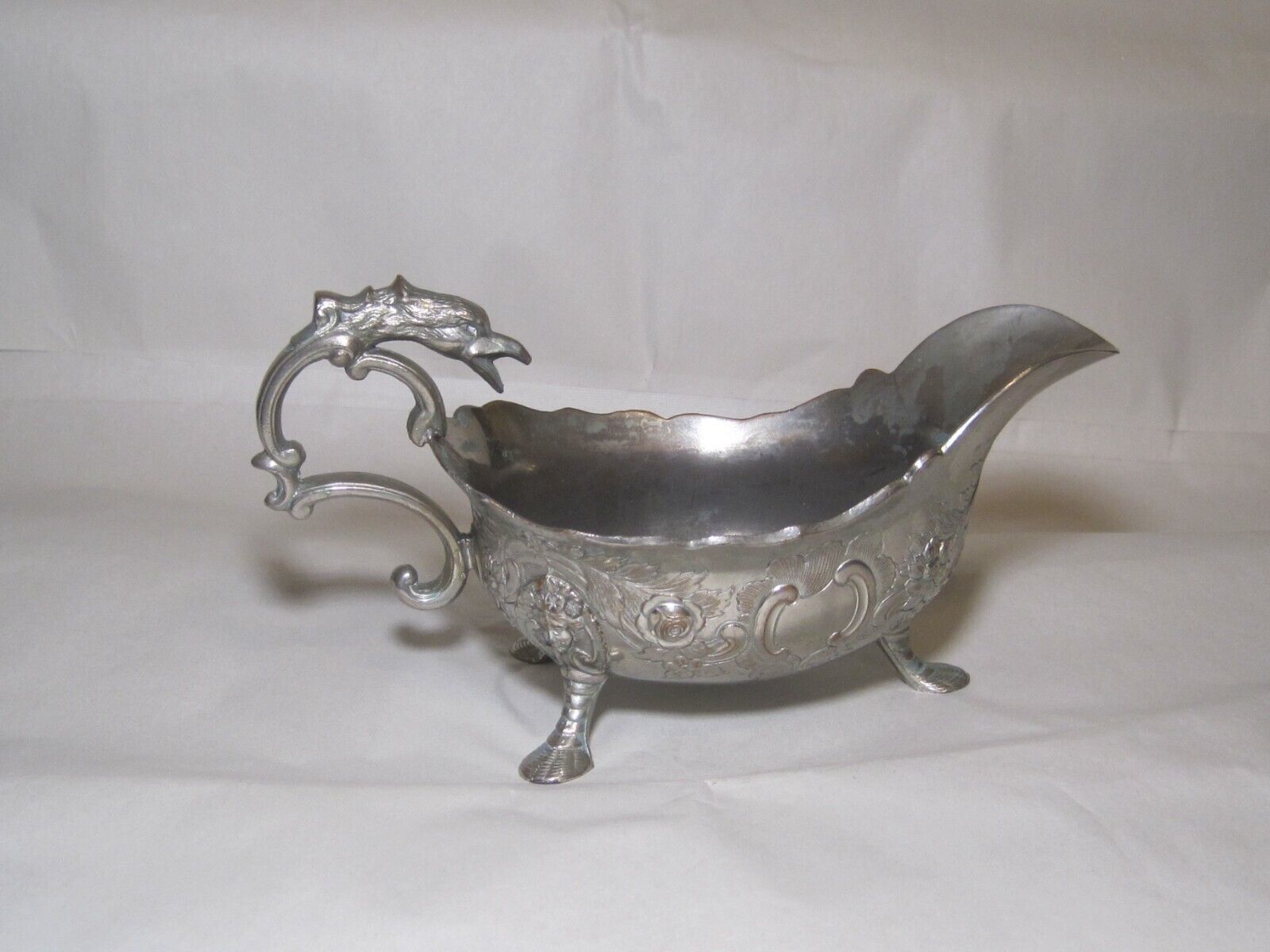 Vintage  Silverplate Gravy Sauce Boat with Griffon Head Handle - $94.05