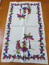 Vtg Mexican Print Linen Tea Towel Sombreros, Blooming ,Cactus , Dog, Palm Tree - £7.99 GBP