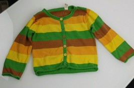 Happy Green Bee Brown Yellow Green Orange Stripe Cardigan Sweater Organi... - $14.84