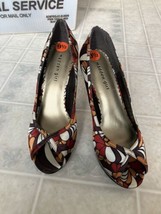 Dark Brown Orange Floral fabric Madden Girl “Lauren” Peep Toe 4-inch Heels - £21.68 GBP
