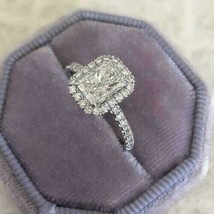 1.20Ct Radiant Cut Diamond Halo Engagement Wedding Ring 14K White Gold Finish - £86.12 GBP