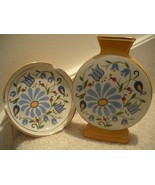 Vase + Matching Plate 14K Gold Trim Painted Ceramic Set $120 Value Vtg 6... - $44.99