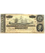 1864 $20 Confederate States Civil War Note T-67 Authentic Richmond Currency - $49.50