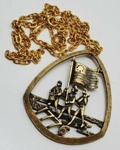 Vtg 1776 Bicentennial American Flag Colonial Soldier Pendant Necklace Jewelry  - £13.65 GBP