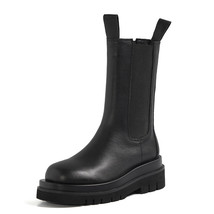 Genuine Leather Platform High Heel Chelsea Boots Women Shoes Chunky Heels Slip O - £120.11 GBP