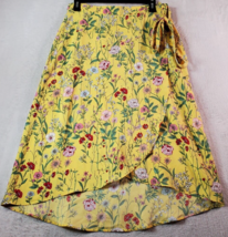 LOFT Wrap Skirt Womens Size 6 Yellow Floral 100% Polyester Casual Drawstring - £19.54 GBP