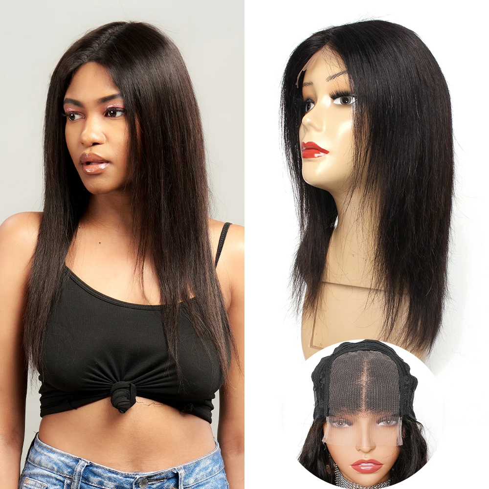 4x4 lace closure wig black color straight remy indian human hair wigs 12 14 16 18 thumb200