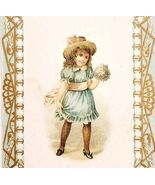C1890s Victorian Trade Card Girl Gold Baby Blue Flowers Ephemera Embosse... - $28.01 CAD