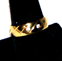 10 K Yellow Gold HGP with 4 Crystals, Tungsten Spinner Band Wedding Ring Sz 7.75 - £22.20 GBP