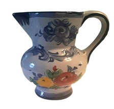 Vtg Vestal Alcobaca Portugal Hand Painted Blue Floral Pottery Creamer Pitcher - £24.19 GBP