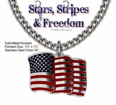 Large American Flag Necklace &#39;steel Chain Usa Patriotic Freedom New - Free Ship&#39; - £15.51 GBP