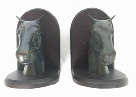 Metal Horse Book Ends on Black Wooden Base 7-1/2&quot; x 5-3/4&quot; set of 2 - £28.71 GBP
