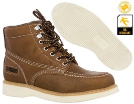 Mens Light Brown Real Leather Work Boots Slip Resistant Traction Sole La... - £58.97 GBP