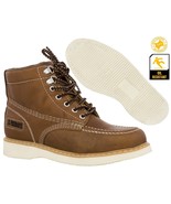 Mens Light Brown Real Leather Work Boots Slip Resistant Traction Sole La... - £59.94 GBP