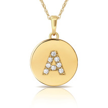 14K Yellow Gold Round Solitaire Disc Initial Letter &quot;A to Z&quot; Flat Pendan... - £59.36 GBP
