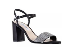 Nina Haven Black Crystal Satin Block Heel Evening Sandals Size: 8.5 Nib - £28.30 GBP