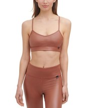 DKNY Womens Athleather Faux Leather Sports Bra, Small, Caramel - $43.06