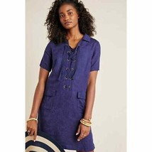 New Anthropologie Finley Lace-Up Shirtdress $140  SIZE 2 Navy - £35.02 GBP