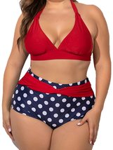 Angelique Womens Plus Size High Waist Halter Top Polka Dot Retro Bikini Swimwear - £23.87 GBP