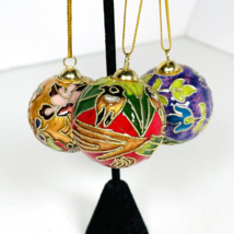 Cloisonne Christmas Holiday Ornaments 1.25&quot; Round Ball Gold Cord Lot of 3 Small - £20.34 GBP