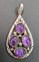 Navajo 925 Sterling Silver Amethyst Cabochons Pendant - £55.24 GBP