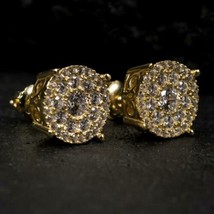 Homme Imitation Diamant Fleur Serti Boucles D&#39;Oreilles 14K or Jaune Plaqué - £32.22 GBP