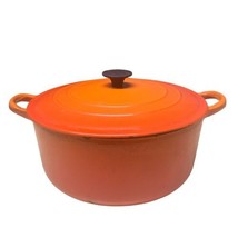 Vintage Le Creuset &quot;E&quot; Pot Enameled Cast Iron Dutch Oven 4.5qt Flame Orange - £58.73 GBP
