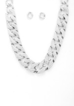 New Hammered Metal Silver Tone Curb Link Necklace &amp; Earring Set - £21.47 GBP