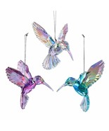 KSA SET OF 3 ACRYLIC MULTIFACETED IRIDESCENT HUMMINGBIRD XMAS ORNAMENTS ... - $14.88