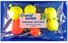 Comal Tackle Foam Snap-On Floats, (3) 1”, (3) 1-1/4”, (2) 1-1/2”, Yellow &amp;Orange - $6.95